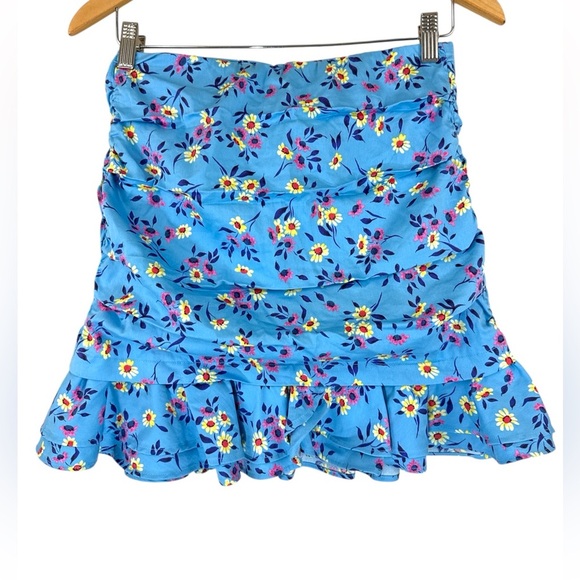 ZARA Sky Blue Floral Printed Mini Skirt Medium - Picture 3 of 13